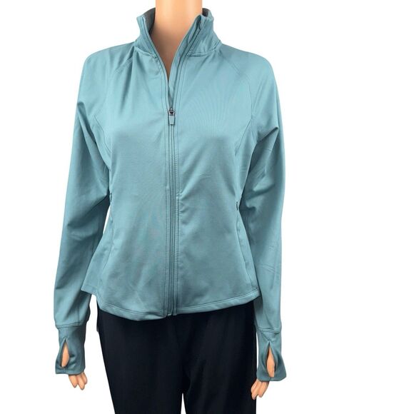 Jockey Womens Medium Artic Blue Full Zip Front Tulip Hem Yoga Active Jacket New - Picture 1 of 9